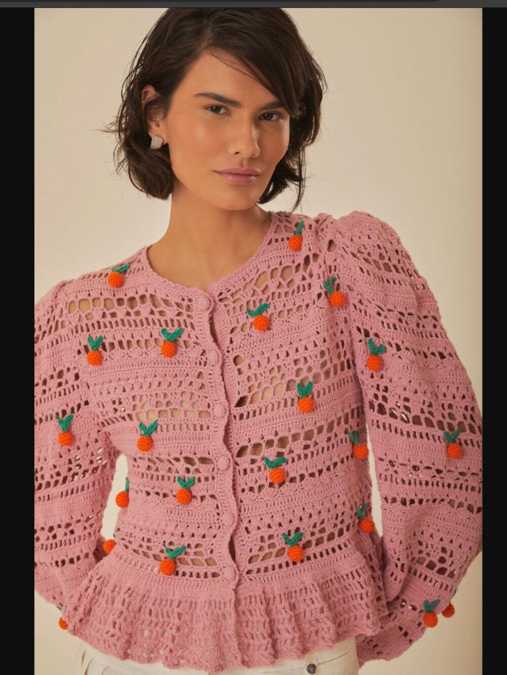 NWT FARM Rio Pink Crochet Cardigan 100% COTTON